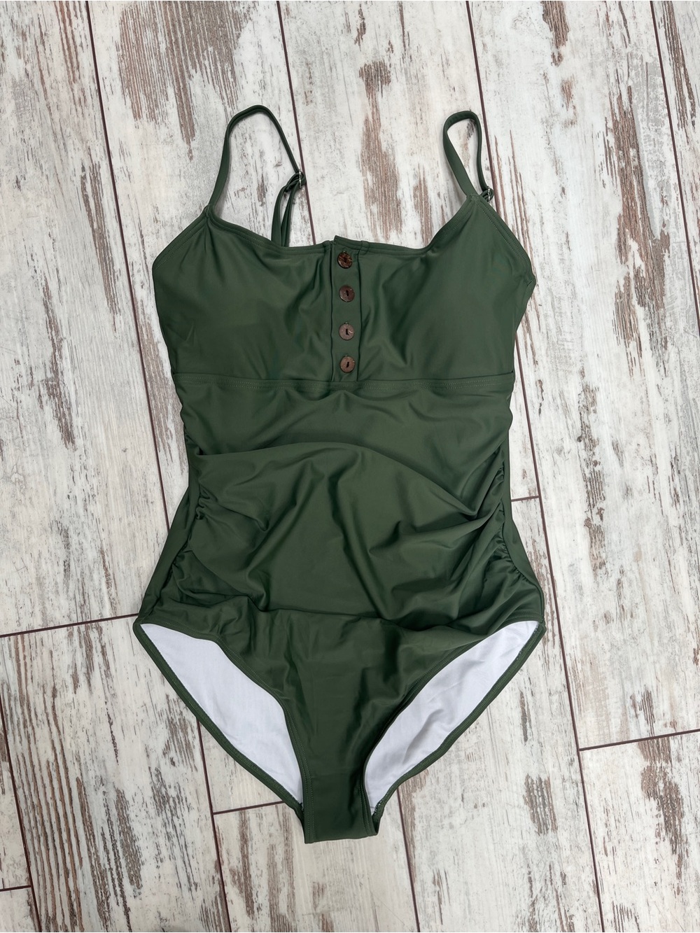 NWT B2PRITY Women Large Army Green One Piece Swimsuit Tummy Control Ruched - Picture 12 of 14